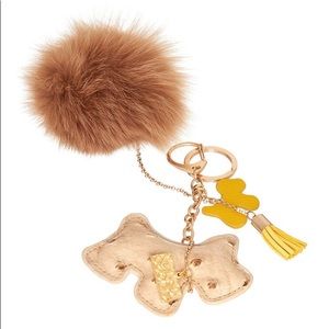 NEW Tan Fur & Leather Dog Pom Pom Keychain